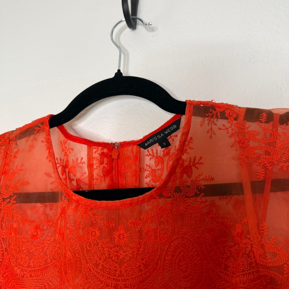 Marissa Webb Kallisti Orange Floral Lace Dress Silk Slip Ruffle Sleeve Size S - Picture 7 of 10